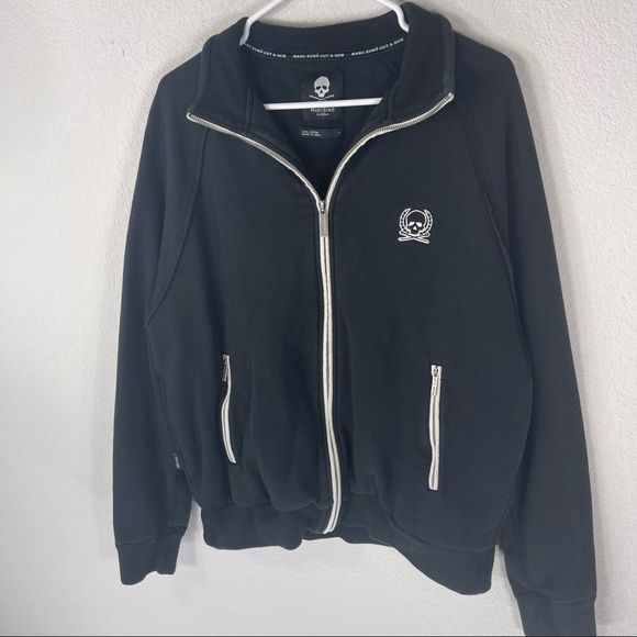 Marc Ecko Cut & Sew Skull & Bones Jacket black white zipper Size Large - Picture 4 of 9